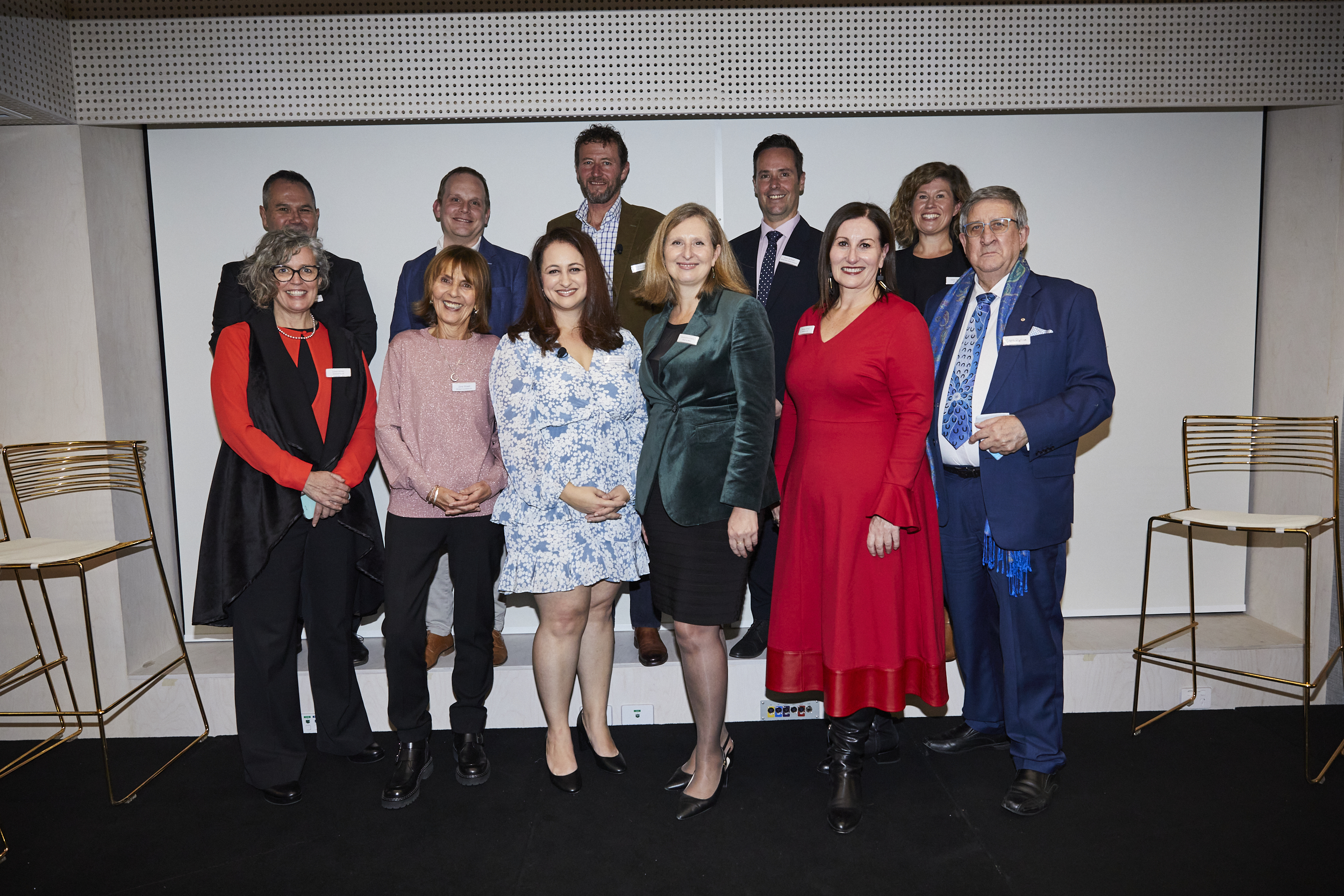 VFFF 60th Anniversary Grant Recipients. Top Row (L-R): John Ralph (Gawura), Stefan Lamour-Jansson (The Girls & Boys Brigade), Bernie Shakeshaft (BackTrack), Kevin Du Preez (Monkey Baa Theatre Company), Addie Wootten (Smiling Mind). Bottom Row (L-R): Loren Miller (Outward Bound Australia), Jane Rowe OAM (Mirabel Foundation), Melissa Abu-Gazaleh (Top Blokes Foundation), Jacquie Emery (Royal Far West), Margo Ward (KidsXpress) and Chris Puplick AM (Australian Theatre for Young People)